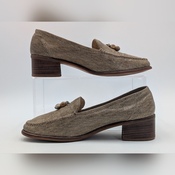 Stuart Weitzman Taube Woven Loafer Size 8.5 Wooden Beads Block Heel Square Toe - Picture 8 of 16